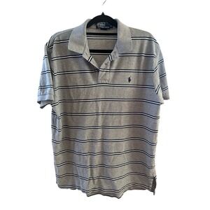 Polo Ralph Lauren Gray Striped Short Sleeve Polo Shirt Classic Casual Large
